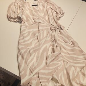 PARKER Pink and White Asymmetrical Faux Wrap Dress